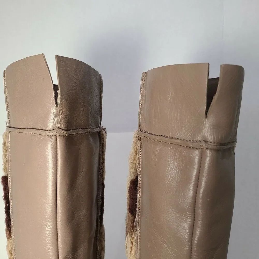 Ivy Kirzhner women boot Shearling Taupe tall fur Tartufo Patchwork Riding sz 7.5